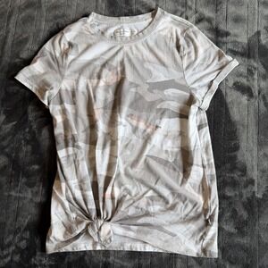 Abercrombie Kids Girls XL Grey Pink Camouflage T-Shirt Tie Front Knot